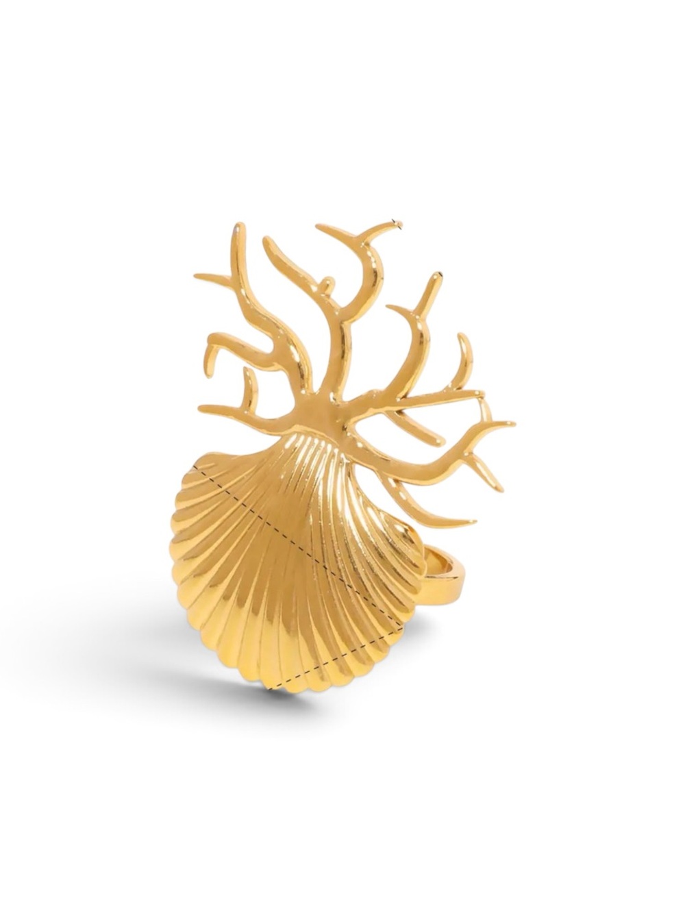 18k Gold plated, oversized Seashell & Coral Statement adjustable Ring - Women's